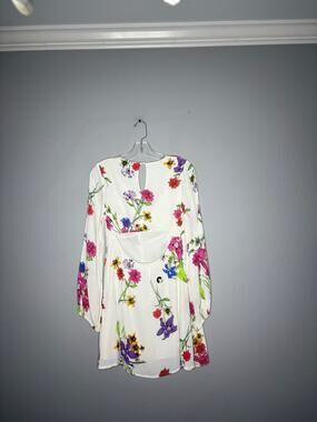 ROAM Floral Long Sleeve Cut Out Back Mini Dress Small Colorful Boho Shift